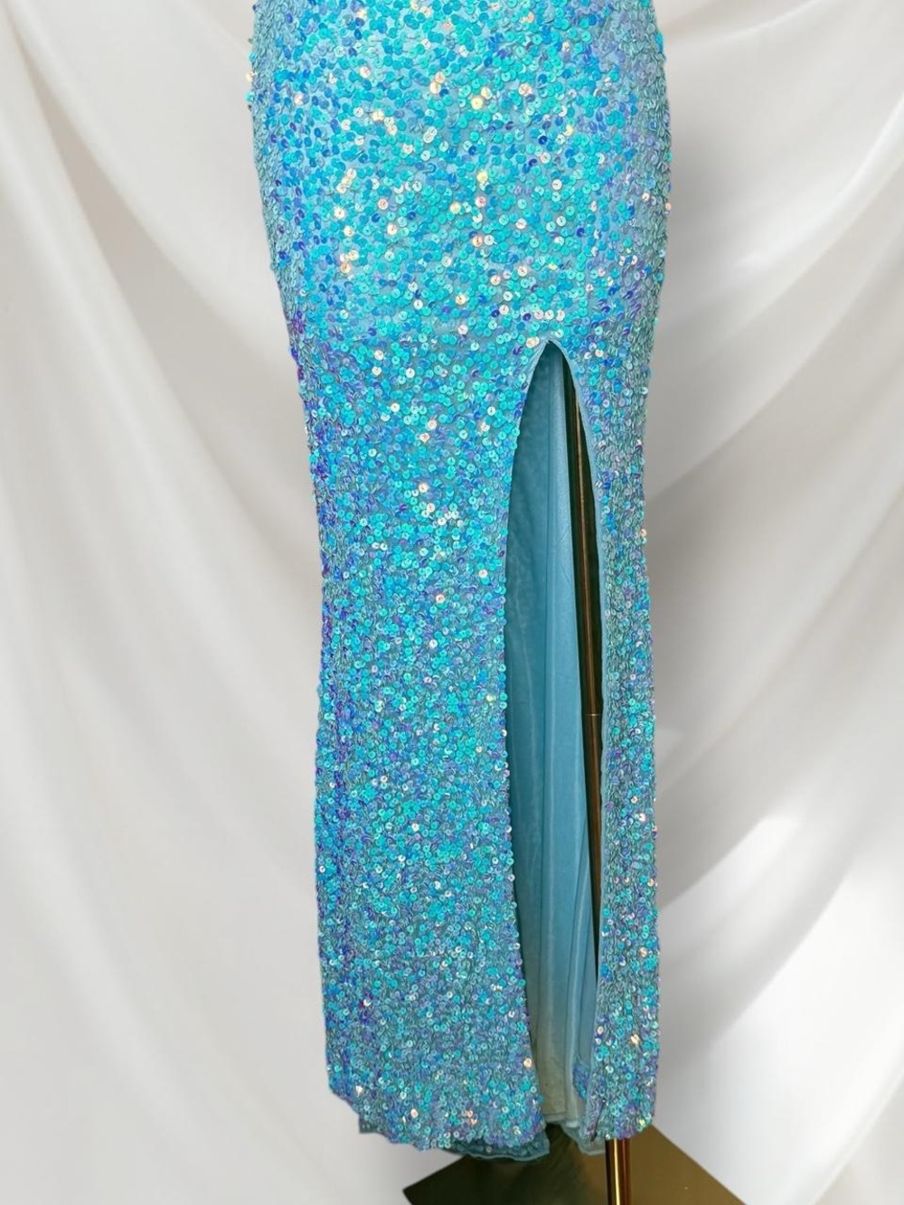 Sequin Mermaid Evening Dress in Aqua Blue - Strappy Back - Picture 3 of 8